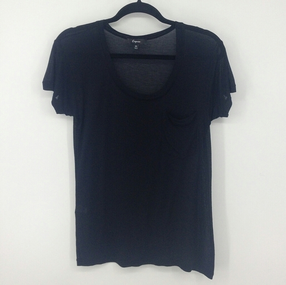 Express Sheer Black Tee with Front Pocket Size XS - Picture 2 of 9